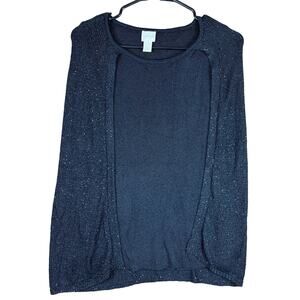 Chicos Womens Sweater Black Metallic Sparkle Blend Chrissy Cape Pull Over 0 (S)